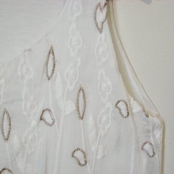 Elena Baldi White Silk Embroidered Tank Top Ruffled Boho Gold Thread Italy Small - Picture 5 of 15